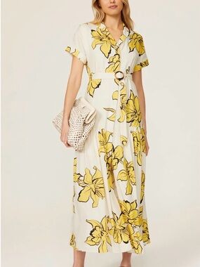 Anthropologie White Maxi Dress with Yellow Floral Print (slate & willow)